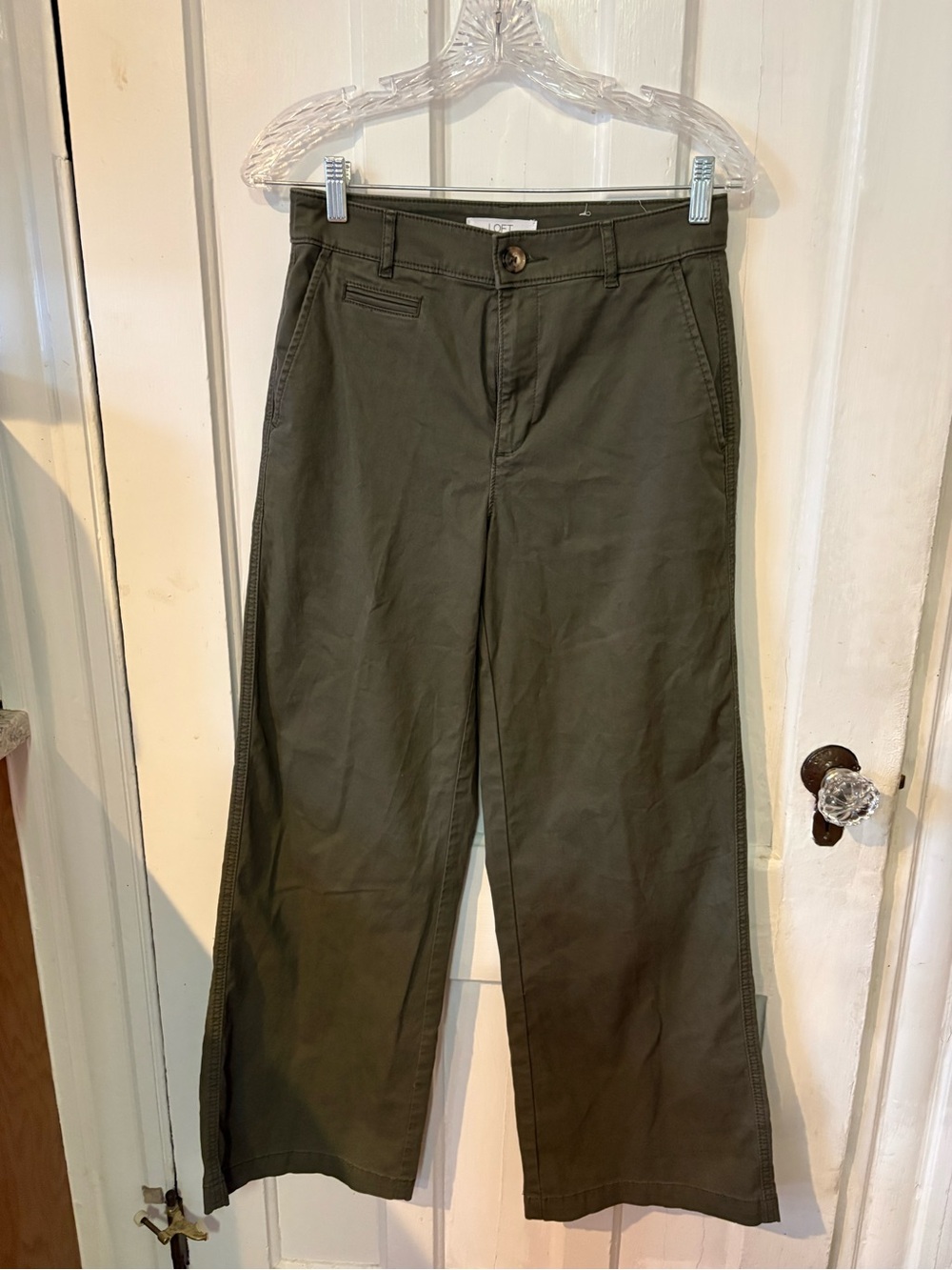 LOFT Women Wide-Leg Chinos in Olive Green
